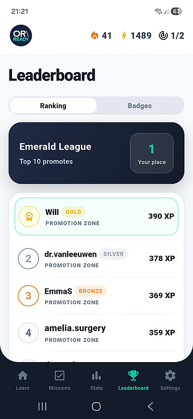 Leaderboard with leagues and rankings