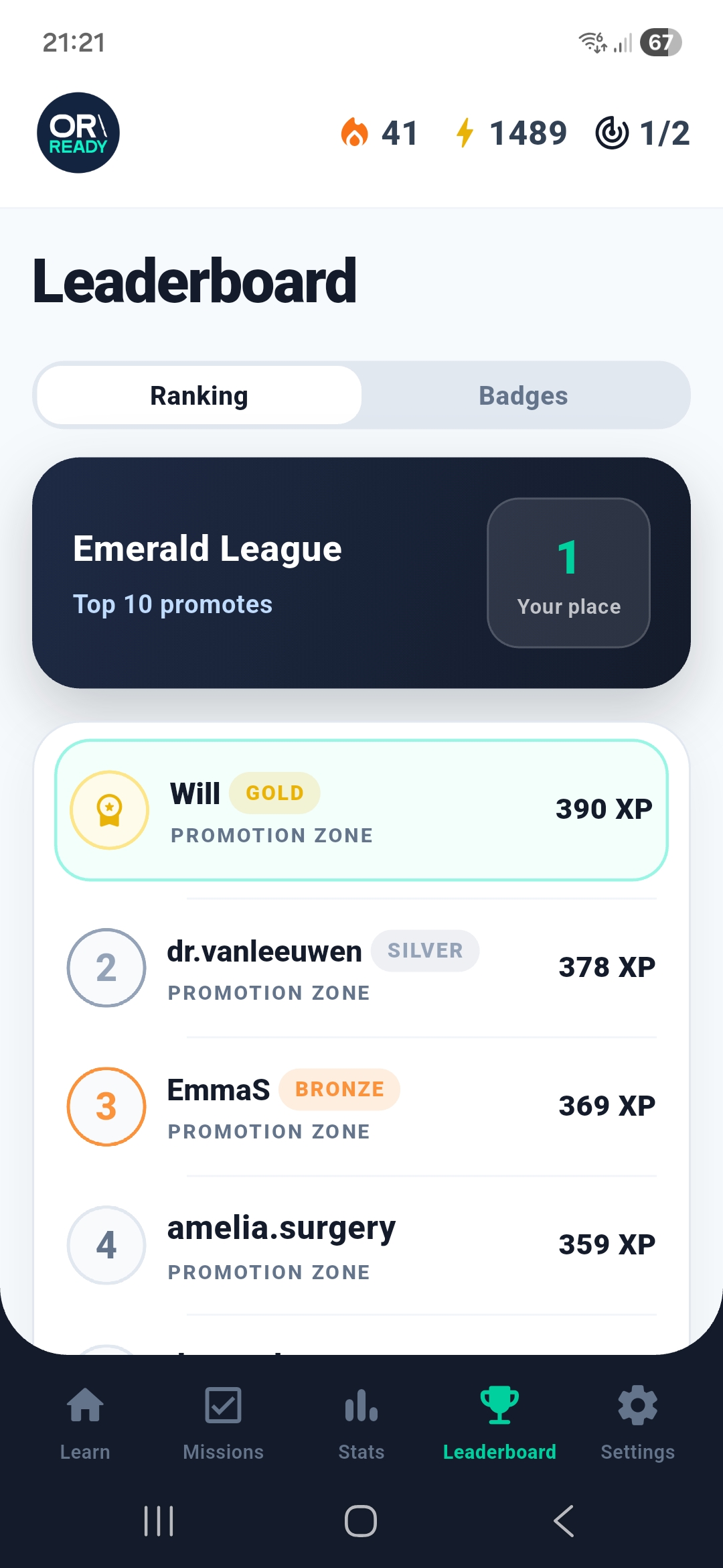 Leaderboard with leagues and rankings
