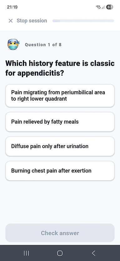 Multiple choice question about appendicitis