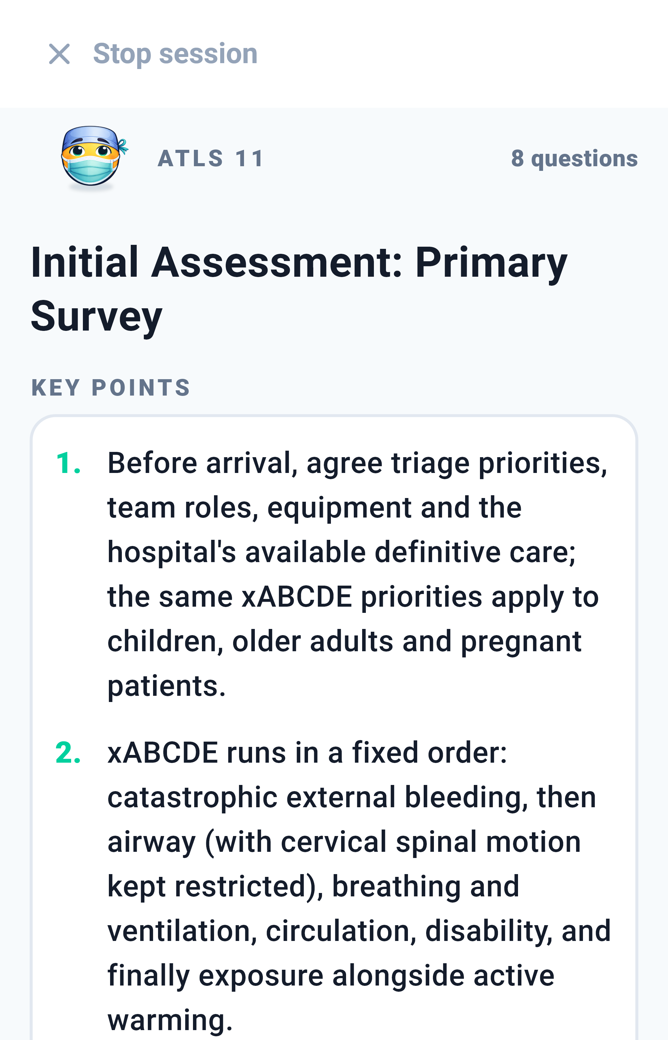ATLS lesson: Initial assessment: primary survey and key points